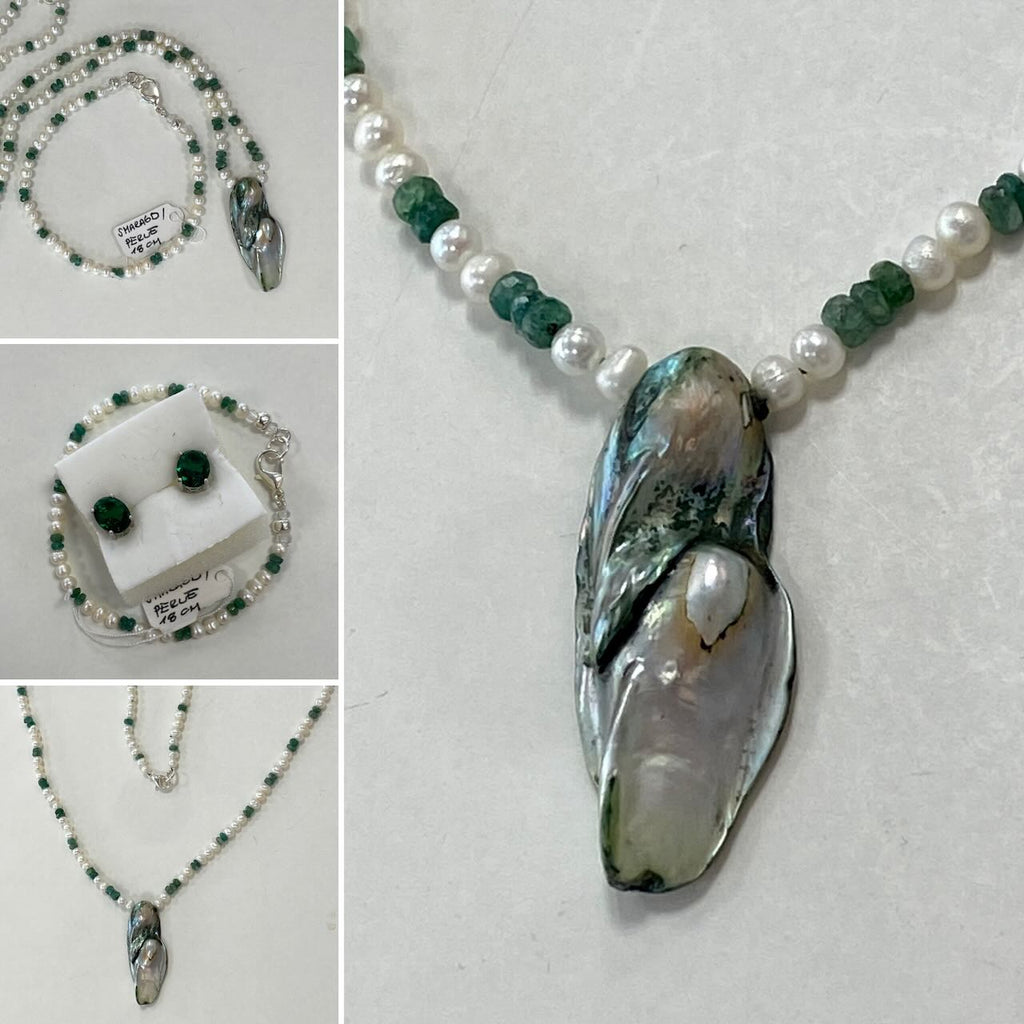 details perlenkette mit smaragden